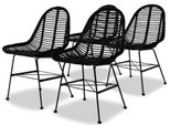 The Living Store Sedie Da Pranzo 4 Pz. Rattan Naturale Nero