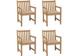 The Living Store Sedie Da Giardino 4 Pezzi Con Cuscini Beige In Teak Massiccio