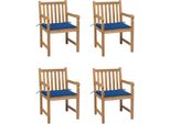 The Living Store Sedie Da Giardino 4 Pezzi Con Cuscini Blu Royal In Teak Massiccio