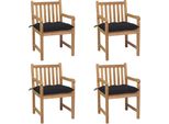 The Living Store Sedie Da Giardino 4 Pezzi Con Cuscini Neri In Teak Massiccio