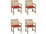 The Living Store Sedie Da Giardino 4 Pezzi Con Cuscini Rossi In Teak Massiccio