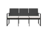 Vidaxl Panca Da Giardino A 3 Posti Con Cuscini In Pp Rattan Nero - Panche Da Giardino