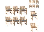 Vidaxl Sedie Da Giardino 6 Pezzi Con Cuscini Grigi In Legno Massiccio Teak - Sedie Da Giardino