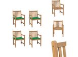 Vidaxl Sedie Da Giardino 4 Pezzi Con Cuscini Verdi In Legno Massiccio Teak - Sedie Da Giardino