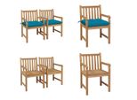 Vidaxl Sedie Da Giardino 2 Pezzi Con Cuscini Azzurri In Legno Massiccio Di Teak - Sedia Da Giardino - Sedie Da Giardino - Poltrona Da Giardino - Sedia Di Legno