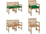 Vidaxl Sedie Da Giardino 2 Pezzi Con Cuscini Verdi In Legno Massiccio Teak - Sedia Da Giardino - Sedie Da Giardino - Poltrona Da Giardino - Sedia Di Legno