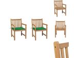 Vidaxl Sedie Da Giardino 2 Pezzi Con Cuscini Verdi In Legno Massiccio Teak - Sedie Da Giardino