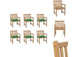 Vidaxl Sedie Da Giardino 6 Pezzi Con Cuscini Verdi In Legno Massiccio Teak - Sedie Da Giardino