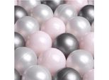 Misioo Palline Per Il Bagno 300 Pezzi - Palline Per Il Bagno - Palline Ø 6 Cm - Palline In Plastica 100% Ldpe - Giocattolo Per Bambini - Rosa Chiaro/Perline/Argento