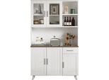 Credenza Sweiko, Mobile Alto In Legno Bianco 114 X 40 X 190 Cm, Adatto A Soggiorno E Sala Da Pranzo