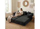 Lvhom Divano Letto Modulare In Ciniglia, Divano Pieghevole Da Terra Con Tasca Laterale, Divano Imbottito Pieghevole 198X79/159Cm, Nero