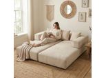 Lvhom Divano Letto Modulare In Ciniglia, Divano Pieghevole Da Terra Con Tasca Laterale, Divano Imbottito Pieghevole 198X79/159Cm, Beige