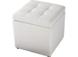 Sgabello In Pelle Finta Con Contenitore, Capacità Di Carico 300 Kg, Seduta Imbottita, Sgabello In Pelle Bianca 40 X 40 X 40 Cm
