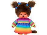 Bambina Con Vestito Arcobaleno | Bambola Monchhichi Da 20 Cm | Due Treccine