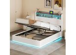 Letto Imbottito Idraulico Fortuna Lai 140X190Cm Con Funzione Cassetto, Letto Giovanile Letto Matrimoniale Con Contenitore, Letto Contenitore Con Led, Lino, Beige