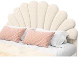 Letto Rivestito In Velluto, 140 X 190 Cm, Letto Matrimoniale, Struttura A Forma Di Fiore, Gambe In Ferro Color Oro, Rete A Doghe In Legno, Beige