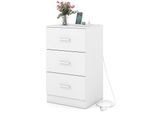 Costway Comodino Con Stazione Di Ricarica, Comodino Con 3 Cassetti, Comodino Lucido, Tavolino Per Letto Boxspring, 38X35X66 Cm, Bianco