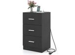 Costway Comodino Con Stazione Di Ricarica, Comodino Con 3 Cassetti, Comodino Lucido, Tavolino Per Letto Boxspring, 38X35X66 Cm, Nero