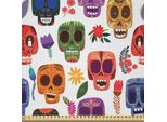Abakuhaus Giorno Dei Morti Tessuto In Microfibra Al Metro, African Tribal Artwork Maschera Spaventosa In Legno Con Dettagli Divertenti In Stile Cartone Animato, 2 M (230 X 200 Cm), Multicolore