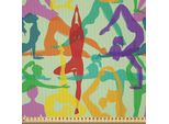 Abakuhaus Tessuto In Microfibra Per Yoga Venduto Al Metro, Motivo Meditativo Colorato Con Diverse Posizioni Del Movimento Spirituale Dell'asia Orientale, 10 M (230 X 1000 Cm), Multicolore