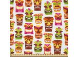 Abakuhaus Tiki Bar Tessuto Satinato Al Metro, Festa Hawaiana Felice Tiki Concetto Maschere Volti Colorati Motivo Ripetitivo, 3 M (148 X 300 Cm), Multicolore