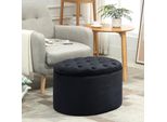 Homcom Panca Panca Imbottita Con Vano Portaoggetti Panca Per Cassapanca Forma Ovale Corridoio Camera Da Letto Soggiorno Poliestere Vellutato Nero 71 X 52 X 42 Cm
