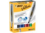 Bic Velleda 1781 Evidenziatore 4 Pz Punta Smussata Nero, Blu, Verde, Rosso