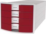 Han 1012-17 Cassettiera Impuls - A4/C4, 4 Cassetti Chiusi, Grigio Chiaro/Rosso