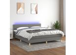 The Living Store Letto A Molle Con Materasso E Led In Tessuto Grigio Scuro 180X200 Cm