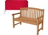 Panca In Teak Bari 120Cm In Legno Massiccio Resistente Alle Intemperie + Cuscino Di Seduta Rosso