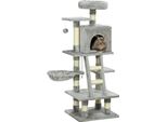 Pawhut Tiragraffi Per Gatti Con Grotta Per Gatti 132 Cm Albero Per Gatti Con Amaca, Palla Da Gioco, Cesto, Albero Da Arrampicata Per Gatti Fino A 4,5 Kg Tiragraffi, Sisal, Grigio
