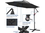 Swanew 3,5M Ombrellone Da Giardino Con Led Semaforo Solare Ombrellone Padiglione A Manovella Alluminio, Grigio, 3,5M