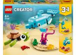 Lego 31128 Creator 3-In-1 Delfino E Tartaruga, Cavalluccio Marino, Pesce, Figure Di Animali Marini, Giocattolo Da Costruzione