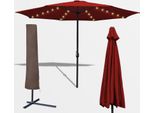 Jopassy Ombrellone Da Giardino Da 3,5 M Con Led Solare E Copertura Protettiva Ombrellone Da Terrazza UV40+ Con Manovella Ombrellone Da Balcone, Rosso, 3,5 M