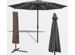 Jopassy Ombrellone Da Giardino Da 3 M Con Led Solare E Copertura Protettiva Ombrellone Da Terrazza UV40+ Con Manovella Ombrellone Da Balcone, Grigio, 3 M