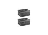 Sunware Cassa Quadrata Pieghevole Antracite 32 Litri - 49 X 36 X H24,5 Cm - Set Composto Da 2 Pezzi