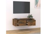 The Living Store Mobile Tv A Parete In Rovere Fumé 80X36X25 Cm Materiale In Legno