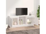 The Living Store Mobile Tv Bianco 110,5X35X44 Cm In Legno Di Pino Massiccio