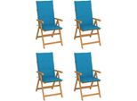 The Living Store Sedie Da Giardino 4 Pezzi Con Cuscini Blu In Teak Massiccio