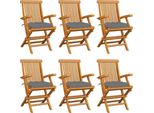 The Living Store Sedie Da Giardino Con Cuscini Grigi 6 Pz. Legno Massiccio Di Teak
