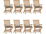 The Living Store Sedie Da Giardino Con Cuscini Grigi 8 Pz. Legno Massiccio Di Teak