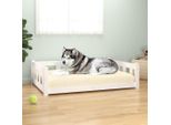 The Living Store Letto Per Cani Bianco 105,5X75,5X28 Cm In Legno Di Pino Massiccio