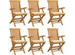 The Living Store Sedie Da Giardino Con Cuscini Color Crema 6 Pz. Legno Massiccio Di Teak