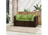 The Living Store Divani Angolari Da Giardino Con Cuscini 2 Pz. Poli Rattan Marrone