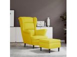 The Living Store Sedia Ad Ala Con Pouf In Velluto Giallo Senape