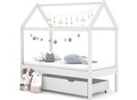 The Living Store Letto Per Bambini Con Cassetto In Pino Massiccio Bianco 70X140 Cm