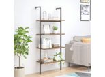 The Living Store Scaffale A 4 Ripiani Marrone Scuro E Nero 64X35X152,5 Cm