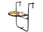 Tavolo Pensile Da Balcone Pieghevole, Tavolo Da Balcone Da Appendere, Tavolo Pensile Per Ringhiera Del Balcone Con 3 Altezze Regolabili, Piano Del Tavolo 60X40 Cm, In Look Rattan, Nero
