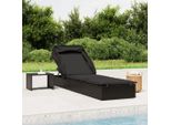 The Living Store Lettino Con Tetto Pieghevole Nero 213X63X97 Cm In Poly Rattan