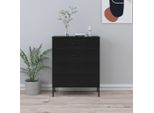 The Living Store Cassettiera Nera 80X35X101,5 Cm In Acciaio